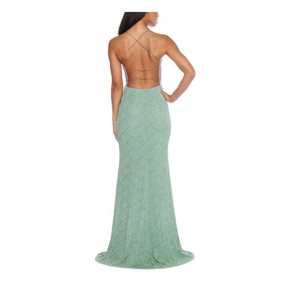 NWT B DARLIN Womens Green Open Strappy Back Pull-on Dress Juniors S - Picture 2 of 5